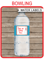 Bowling Party Water Bottle Labels template – red/blue
