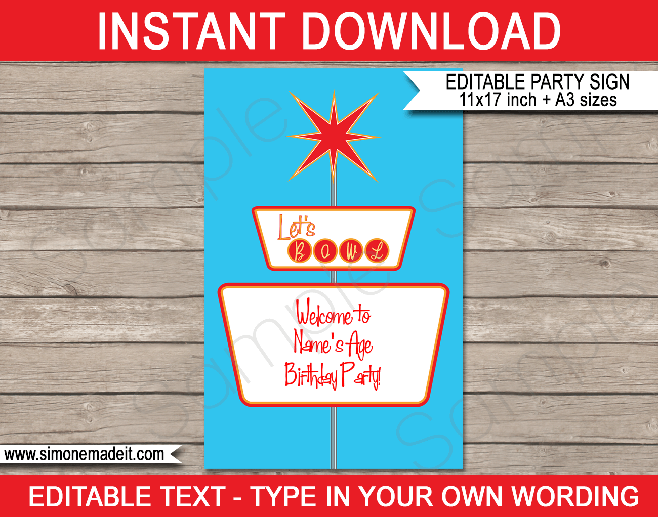 Printable Bowling Party Sign - Bowling Theme Birthday Party - Welcome Sign - Editable & Printable template - INSTANT DOWNLOAD via simonemadeit.com