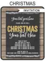 Christmas Party Invitations Template – gold chalkboard
