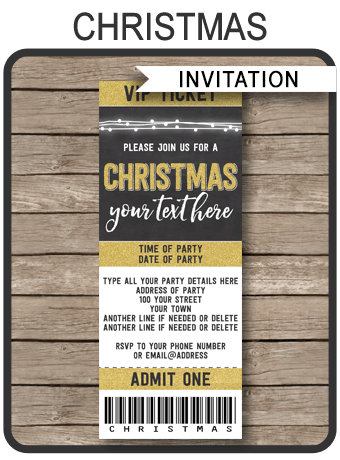 Gold Christmas Party Ticket Invitations | Printable ... - 340 x 460 png 79kB