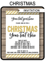 Printable Gold Christmas Party Invitations - Editable Christmas Party Invites - DIY Template - INSTANT DOWNLOAD via simonemadeit.com