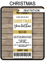 Printable Christmas Party Ticket Invitations | Printable Christmas Ticket Invites | Gold Glitter | Editable Template | INSTANT DOWNLOAD via simonemadeit.com