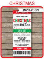 Christmas Party Ticket Invitations template – red & green