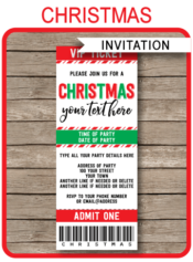 Printable Christmas Party Ticket Invitations | Christmas Ticket Invites | Editable Template | INSTANT DOWNLOAD via simonemadeit.com