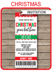 Printable Christmas Party Ticket Invitations | Christmas Ticket Invites | Editable Template | INSTANT DOWNLOAD via simonemadeit.com