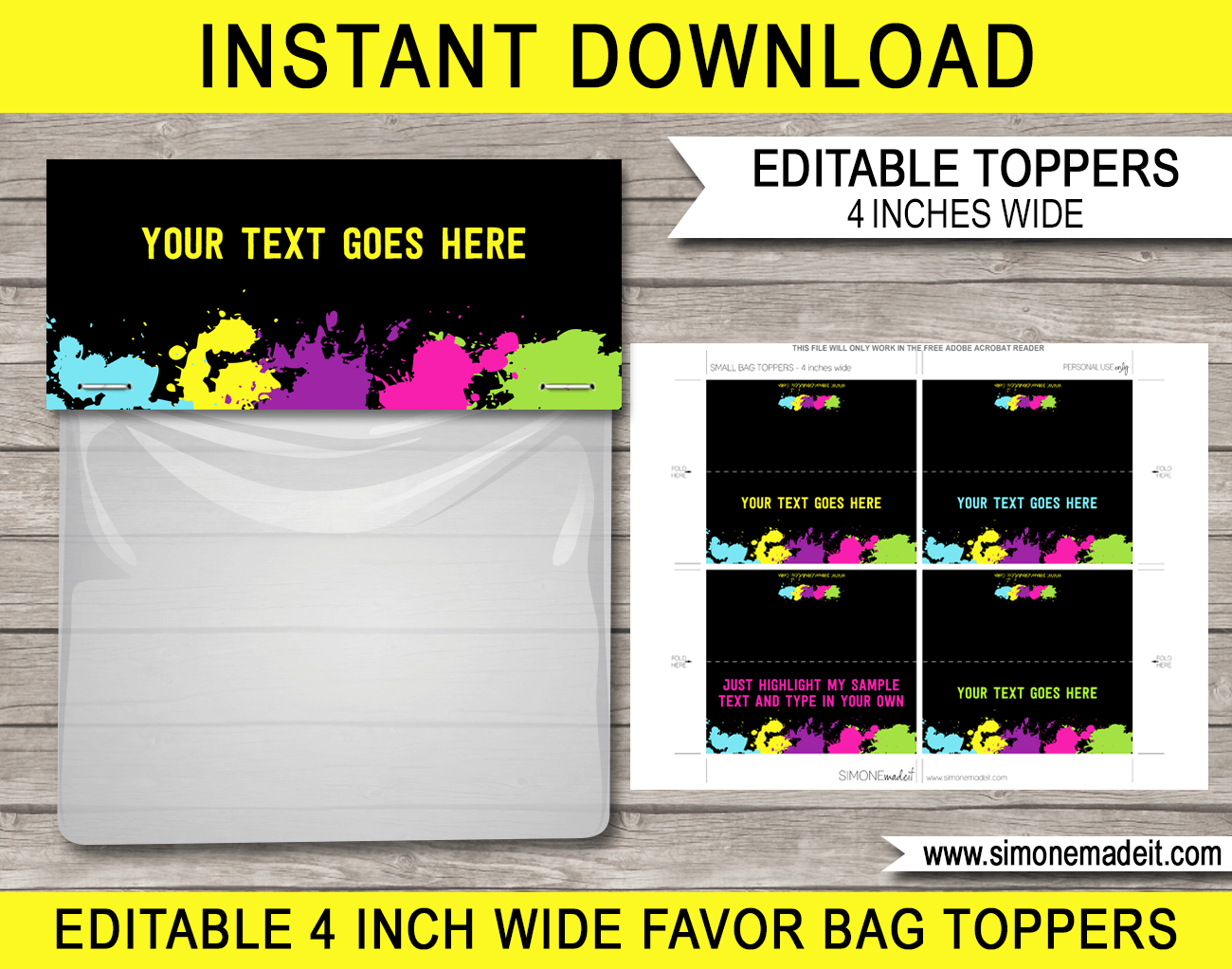 Neon Glow Party Favor Bag Toppers | Neon Glow Theme Birthday Party | Editable DIY Template | $3.00 INSTANT DOWNLOAD via SIMONEmadeit.com