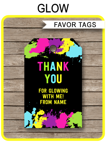 Neon Glow Party Favor tags Glow Birthday Thank you tags Neon birthday