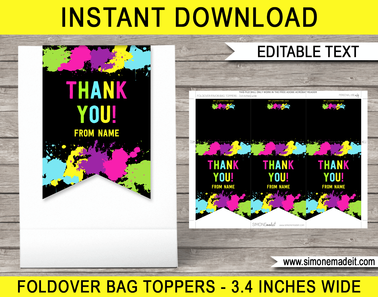 Neon Glow Party Favor Tag - Foldover Toppers - Thank You Tags - Neon Theme Birthday Party - Editable & Printable DIY Template - INSTANT DOWNLOAD via simonemadeit.com
