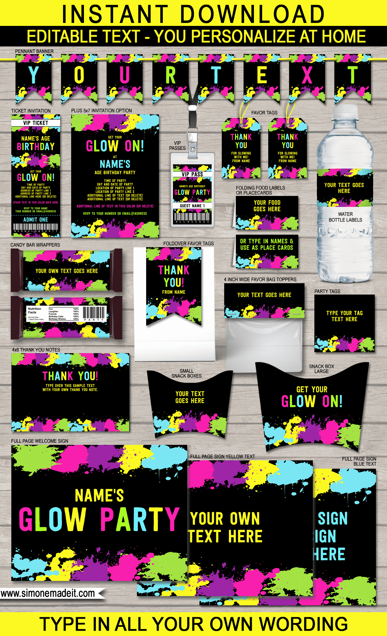 Glow in the dark goodie bags  Neon birthday party, Glow birthday party,  Glow party favors