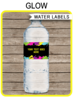 Glow Party Water Bottle Labels | Neon Theme Birthday Party Template | Napkin Wraps | Treat Wraps | DIY Editable & Printable Template | INSTANT DOWNLOAD via simonemadeit.com