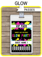 Glow Party VIP Passes | Neon Theme Birthday Party | Printable Template with editable text | INSTANT DOWNLOAD via simonemadeit.com