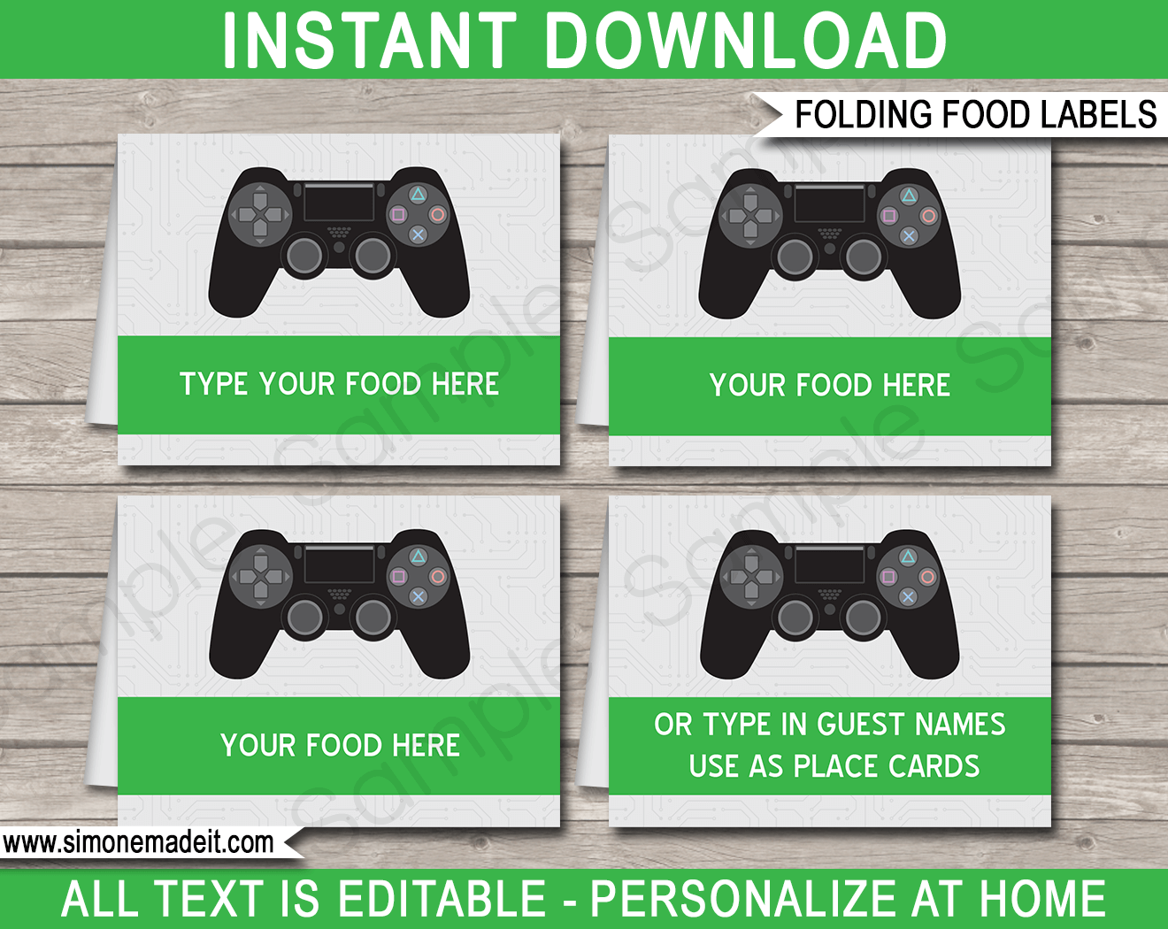 Printable Playstation Party Food Labels | Black Playstation controller | Food Buffet Tags | Place Cards | Video Game Theme Birthday Party | Editable DIY Template | Instant Download via SIMONEmadeit.com