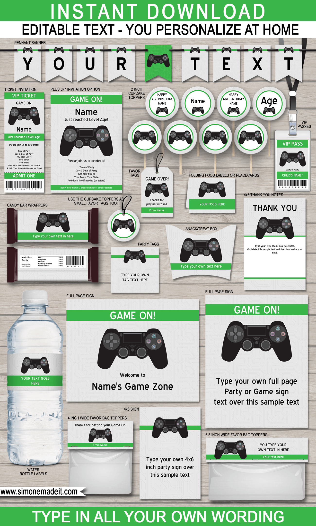 Printable Playstation Birthday Party Invitations & Decorations - Video Game Birthday Party Themes - Editable & Printable templates - INSTANT DOWNLOAD via simonemadeit.com