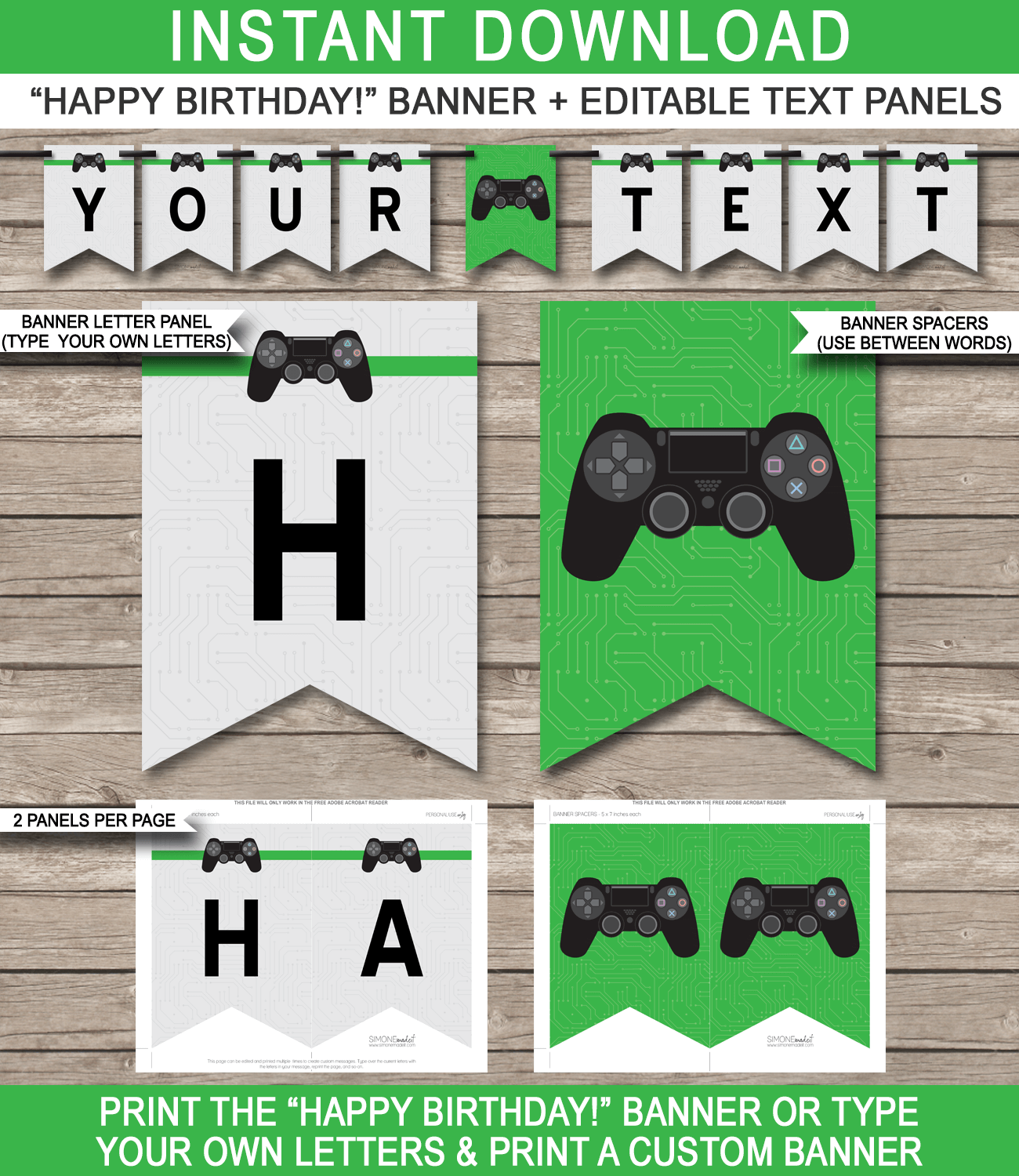 Printable Playstation Party Pennant Banner Template | Video Game Theme Happy Birthday Banner | Custom Banner | DIY Editable Template | Instant Download via simonemadeit.com