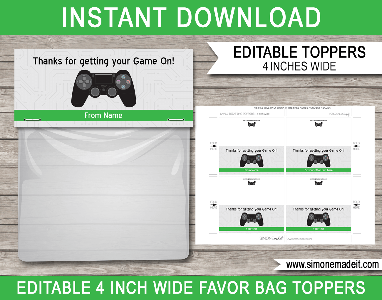 Printable Playstation Party Favor Bag Toppers | Playstation controller | Video Game Birthday Party | Editable DIY Template | $3.00 INSTANT DOWNLOAD via SIMONEmadeit.com