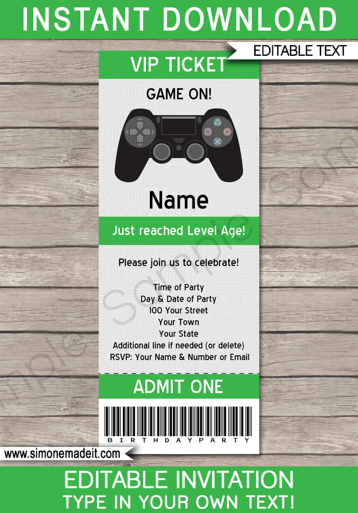 Printable Playstation Party Ticket Invitation Template | Video Game Birthday Party | Gamer Theme | Editable DIY Template | INSTANT DOWNLOAD $7.50 via simonemadeit.com
