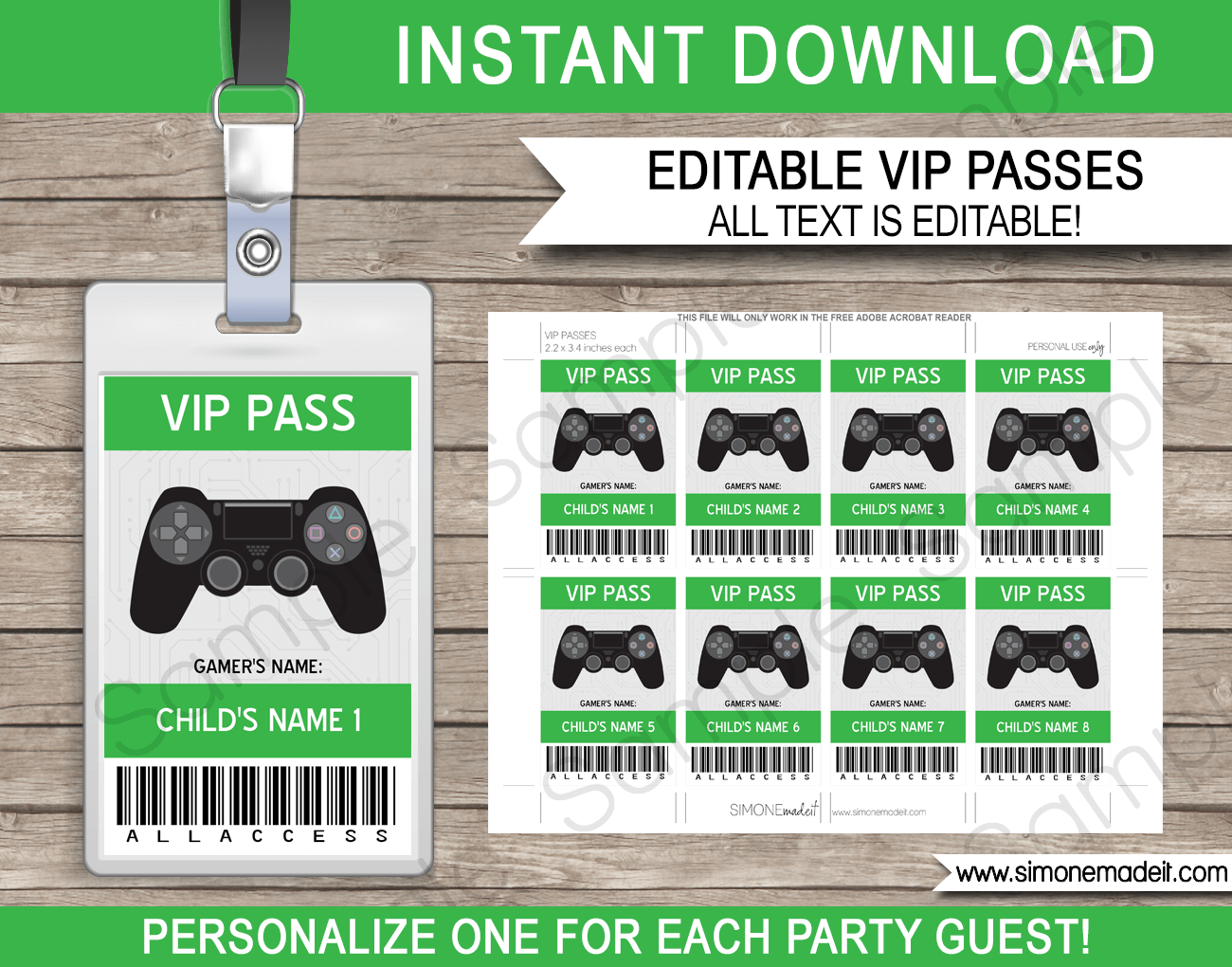 Printable Playstation Party VIP Passes | Video Game Birthday Party | Gamer Theme | Printable Template with editable text | INSTANT DOWNLOAD via simonemadeit.com