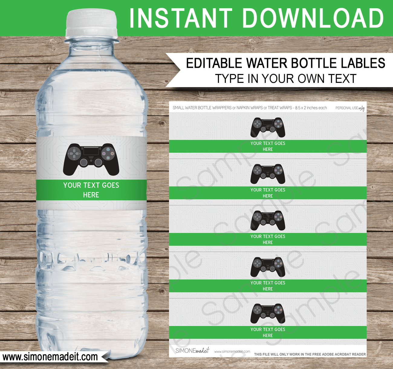 Printable Playstation Party Water Bottle Labels | Video Game Theme Birthday Party Template | Black Playstation Controller | Gamer | Napkin Wraps | Treat Wraps | INSTANT DOWNLOAD via simonemadeit.com