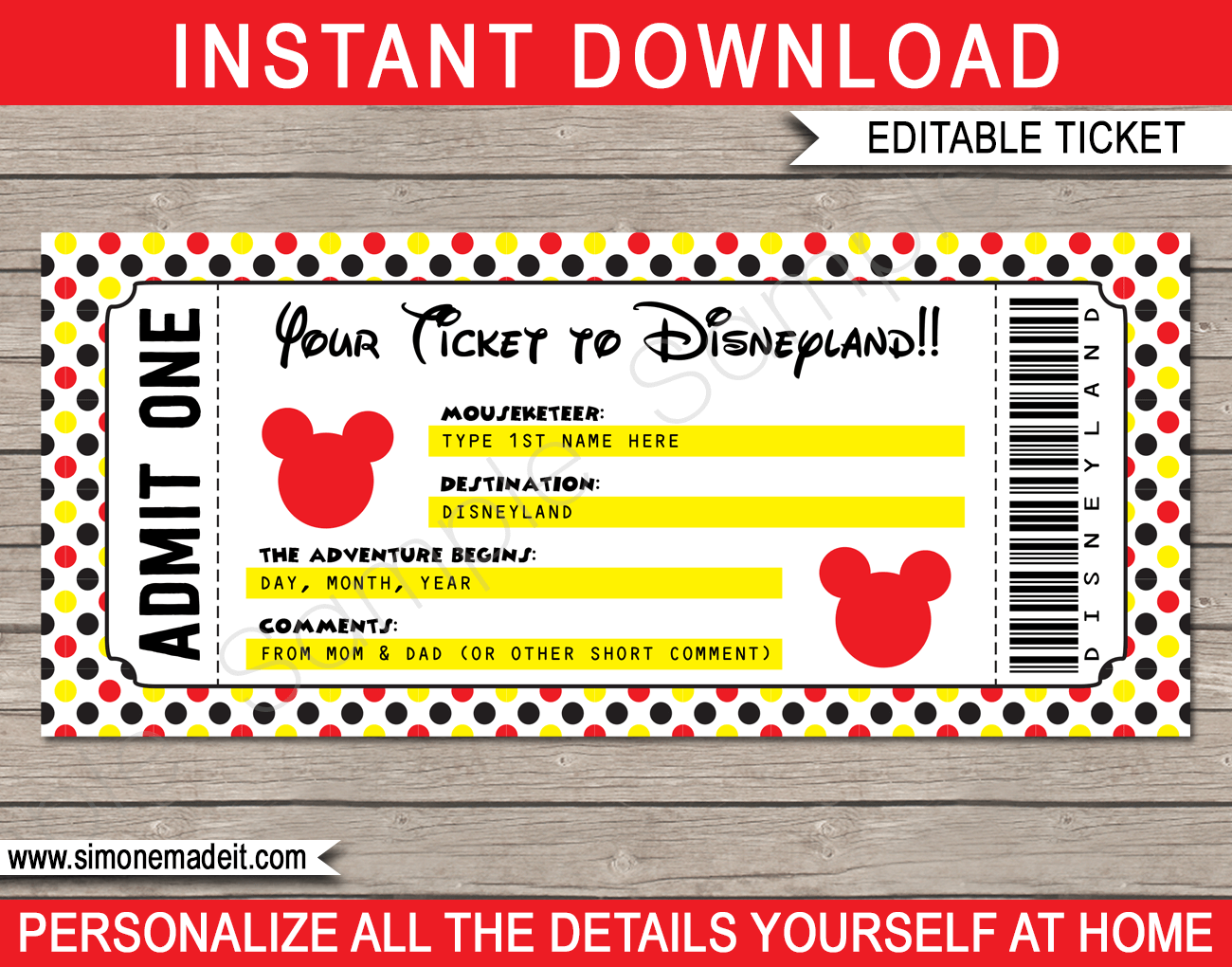 Printable Ticket to Disneyland | Surprise Trip to Disneyland | Birthday