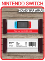 Nintendo Switch Theme Candy Bar Wrappers template
