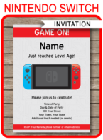 Nintendo Switch Party Invitations Template | Video Game Theme Birthday Party | Editable & Printable DIY Template | INSTANT DOWNLOAD $7.50 via simonemadeit.com