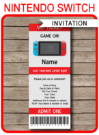 Nintendo Switch Party Ticket Invitation template