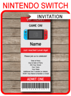 Nintendo Switch Party Ticket Invitation template