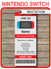 Nintendo Switch Party Ticket Invitation Template | Video Game Birthday Party | Gamer Theme | Editable & Printable DIY Template | INSTANT DOWNLOAD $7.50 via simonemadeit.com