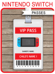 Printable Nintendo Switch Party VIP Passes | Video Game Birthday Party | Gamer Theme | Printable Template with editable text | INSTANT DOWNLOAD via simonemadeit.com