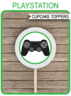 Playstation Party Cupcake Toppers Template – green