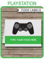 Playstation Party Food Labels template – green