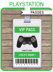 Printable Playstation Party VIP Passes | Playstation Birthday Party | Gamer Theme | Printable Template with editable text | INSTANT DOWNLOAD via simonemadeit.com