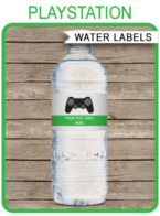 Playstation Party Water Bottle Labels template – green