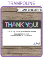Trampoline Birthday Party Thank You Notes - editable & printable template - Trampoline Birthday Party theme - Jump - Instant Download via simonemadeit.com