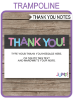 Trampoline Birthday Party Thank You Notes - editable & printable template - Trampoline Birthday Party theme - Jump - Instant Download via simonemadeit.com