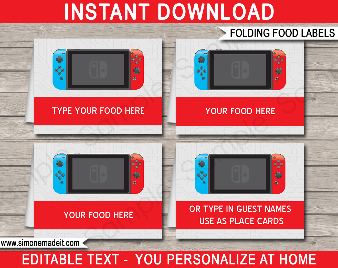 Nintendo Switch Party Food Labels | Food Buffet Tags | Place Cards | Video Game Theme Birthday Party | Editable DIY Template | Instant Download via SIMONEmadeit.com