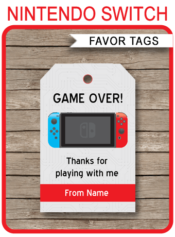 Nintendo Switch Party Favor Tags | Thank You Tags | Video Game Theme Birthday Party Favor | Editable DIY Template | via SIMONEmadeit.com