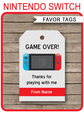 Nintendo Switch Party Favor Tags Thank You Tags Video