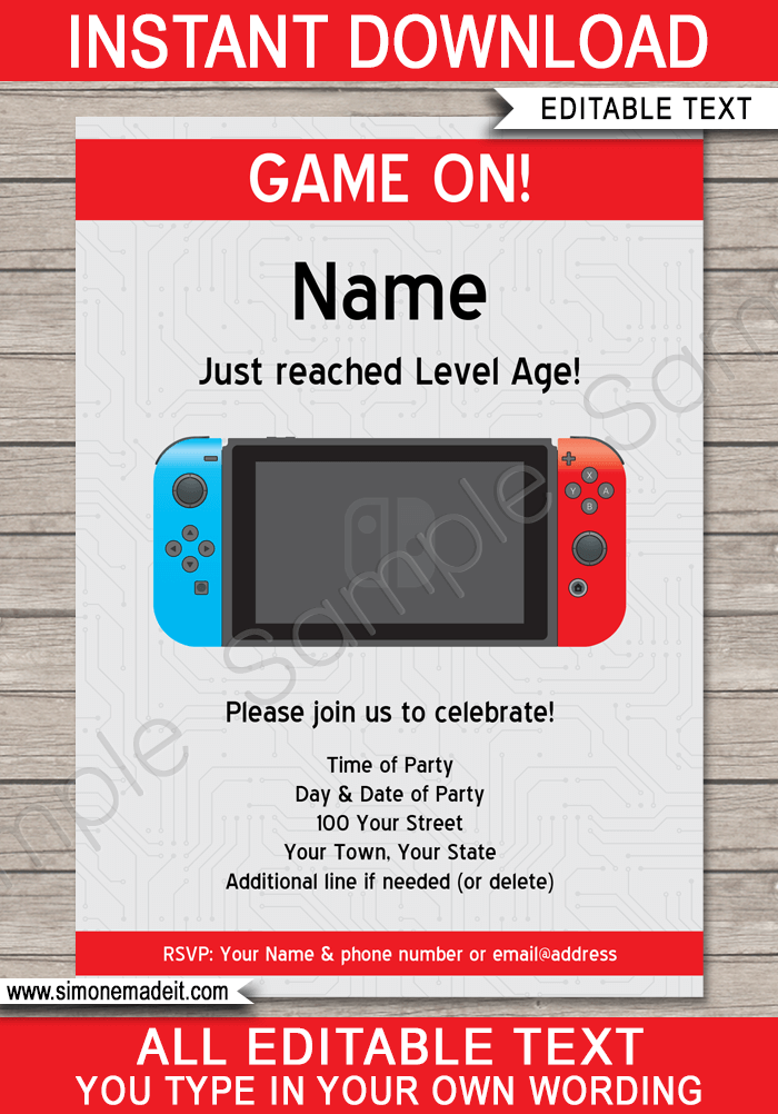 Nintendo Switch Party Invitations Template | Video Game Theme Birthday Party | Editable & Printable DIY Template | INSTANT DOWNLOAD $7.50 via simonemadeit.com