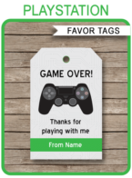 Playstation Party Favor Tags template – green