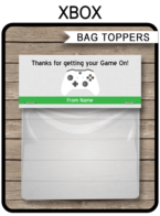 Xbox Party Favor Bag Toppers template