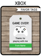 Xbox Party Favor Tags template