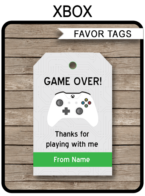 Printable Xbox Party Favor Tags | Thank You Tags | Video Game Theme Birthday Party Favor | Editable DIY Template | via SIMONEmadeit.com