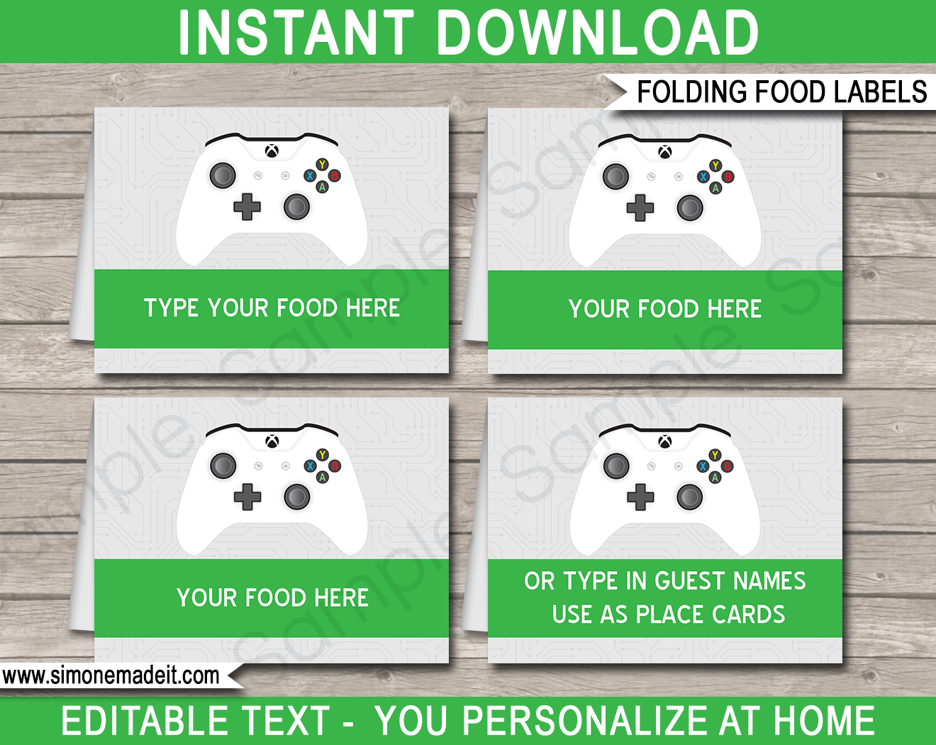 Xbox Party Food Labels | Food Buffet Tags | Place Cards | Video Game Theme Birthday Party | Editable DIY Template | Instant Download via SIMONEmadeit.com