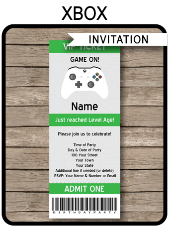 xbox party ticket invitation template video game theme xbox birthday party invitations