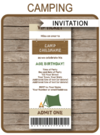 Camping Party Ticket Invitation template