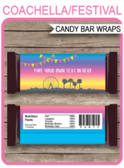 Printable Coachella Hershey Candy Bar Wrappers | Coachella Inspired Birthday Party Favors | Personalized Hershey Candy Bars | Editable Template | INSTANT DOWNLOAD via simonemadeit.com