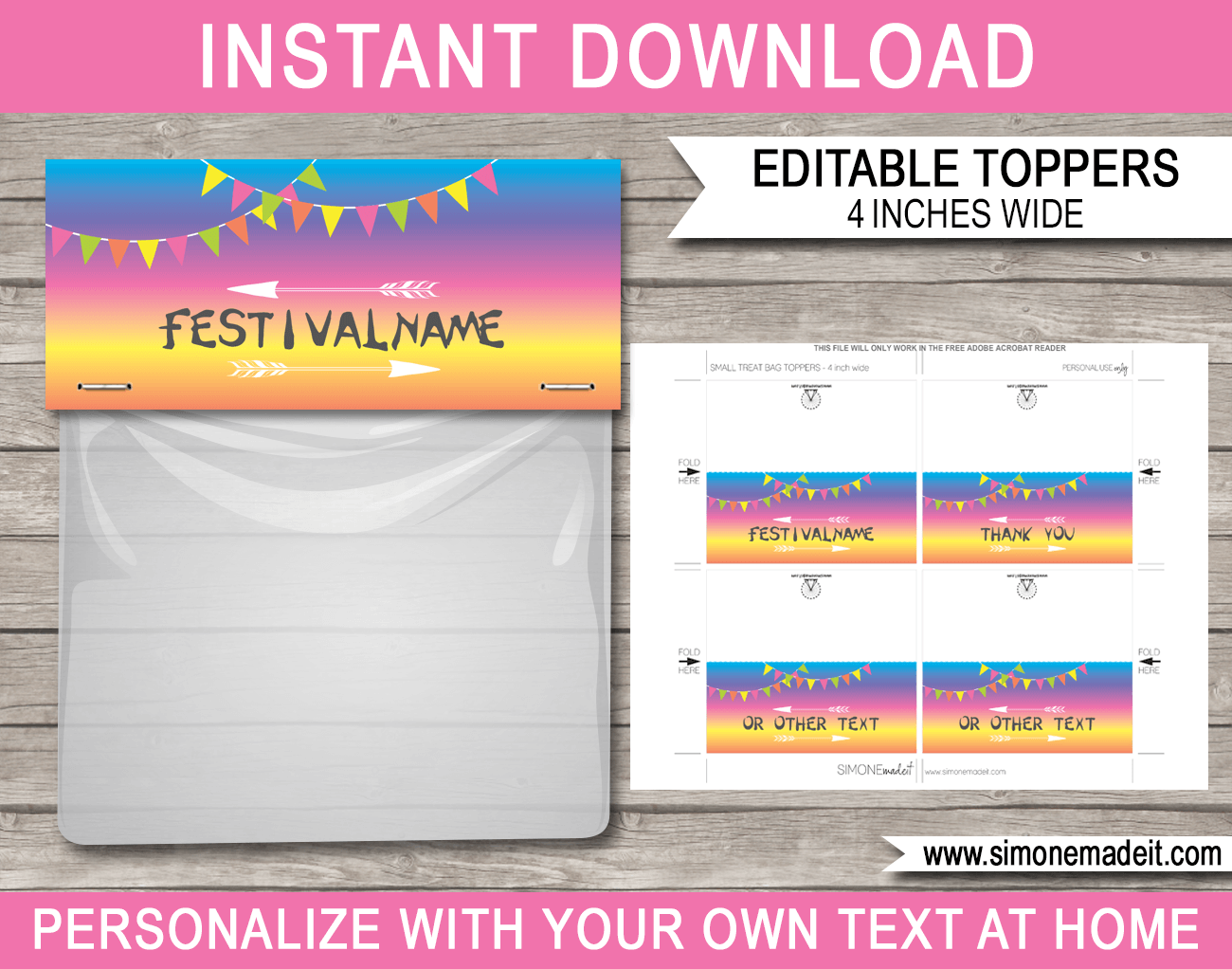 Printable Coachella Party Favor Bag Toppers | Kidchella, Fauxchella, Festival Inspired Birthday Party | Editable DIY Template | $3.00 INSTANT DOWNLOAD via SIMONEmadeit.com