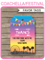 Printable Coachella Party Favor Tags | Thank You Tags | Coachella Themed Party | Fauxchella, Kidchella, Music Festival, Fete, Gala, Fair, Carnival | Birthday Party Favors | Editable DIY Template | via SIMONEmadeit.com