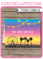 Coachella Party Food Labels | Kidchella, Fauxchella, Music Festival, Fete, Gala, Fair, Carnival | Food Buffet Tags | Place Cards | Coachella Inspired Birthday Party | DIY Editable & Printable Template | Instant Download via SIMONEmadeit.com